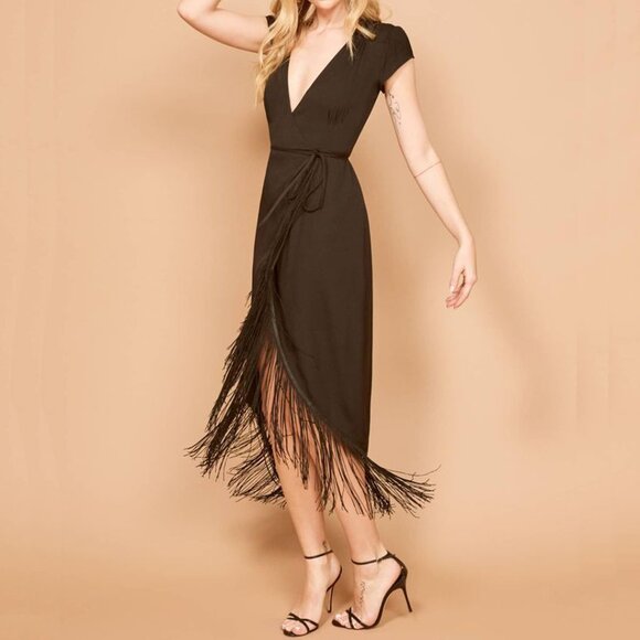 Reformation Dresses & Skirts - Reformation Wrap Fringe Midi Dress